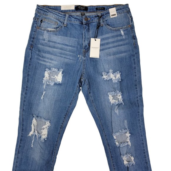 Judy Blue Jeans 15/32 Girlfriend Fit High Waist Distressed Stretch JB8421 - NEW - Picture 2 of 9